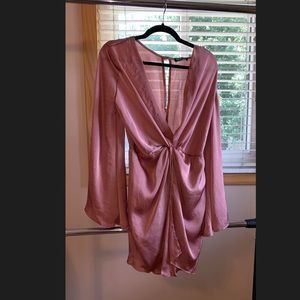 Pink satin wrap dress